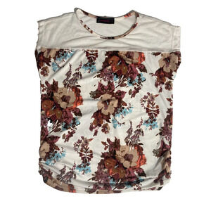 Vtg Annabelle sleeveless multicolored floral blouse crewneck ruched sides made S